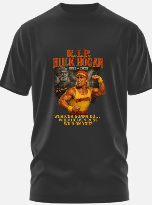 Hulk Hogan Tribute T-Shirt - Menswear Top Short Sleeve Round Neck Streetwear Tropical Design R.I.P. Hulk Hogan 1983-2025 Whatcha Gonna Do When Heaven Runs Wild On you