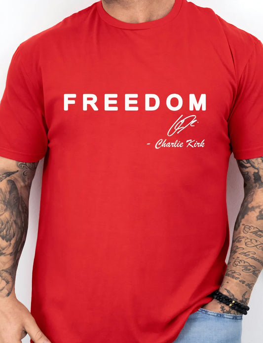 FREEDOM Charlie Kirk T Shirt tribute Christian america jesus god free speech NEW
